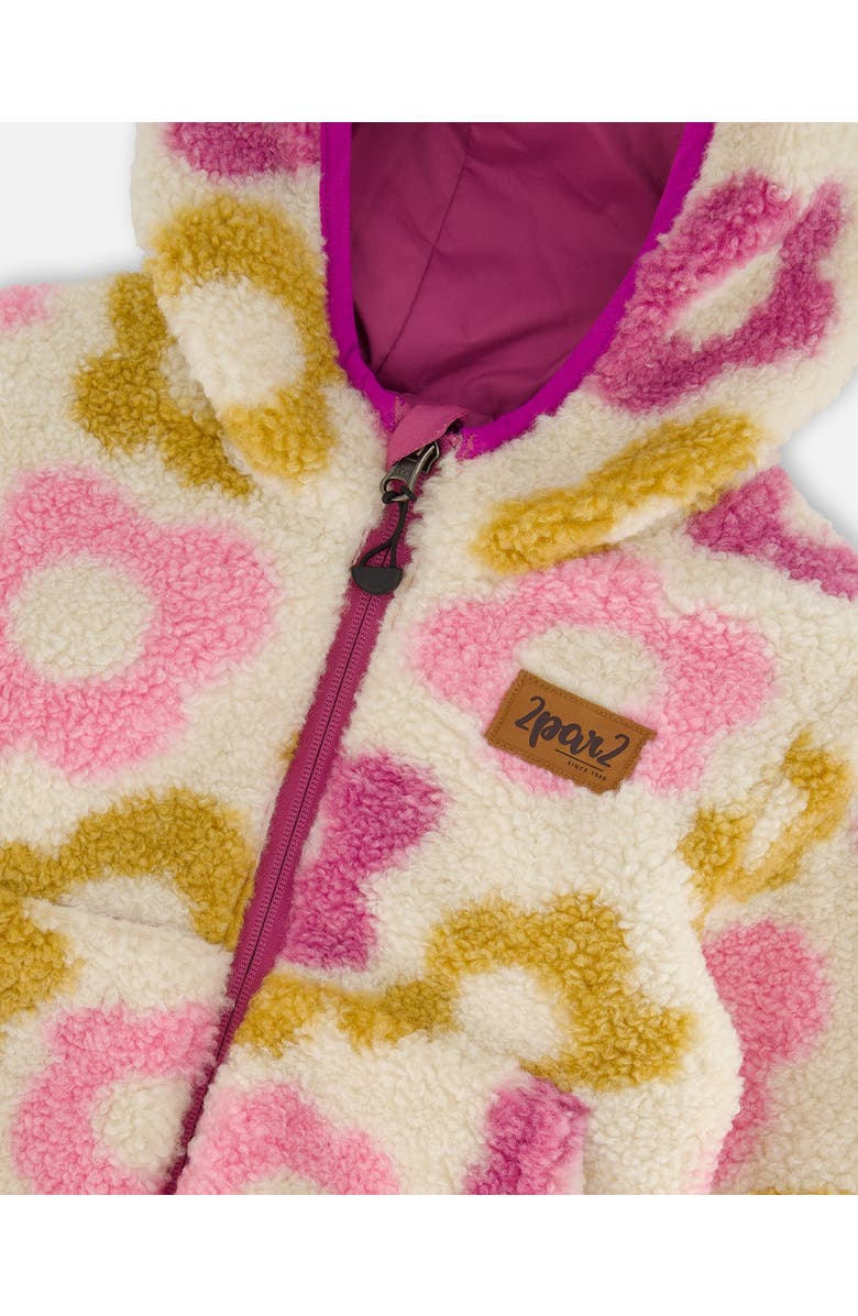 Deux par Deux Girl's Reversible Soft Fleece Jacket Purple Flowers, Alternate, color, 