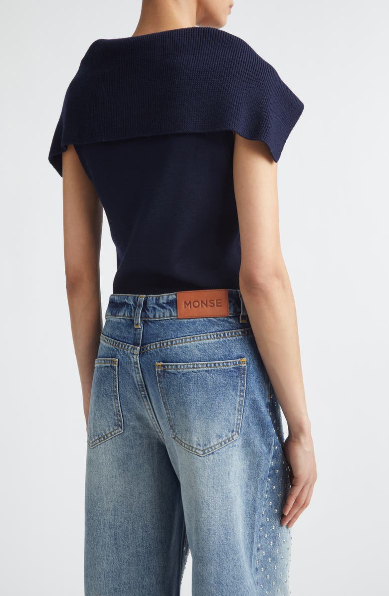 MONSE Crop Sailor Collar Merino Wool Sweater, Alternate, color, Midnight