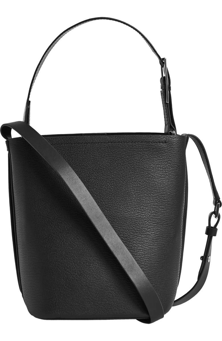 Reiss Hudson Mini Snakeskin Trim Leather Bucket Bag, Alternate, color,