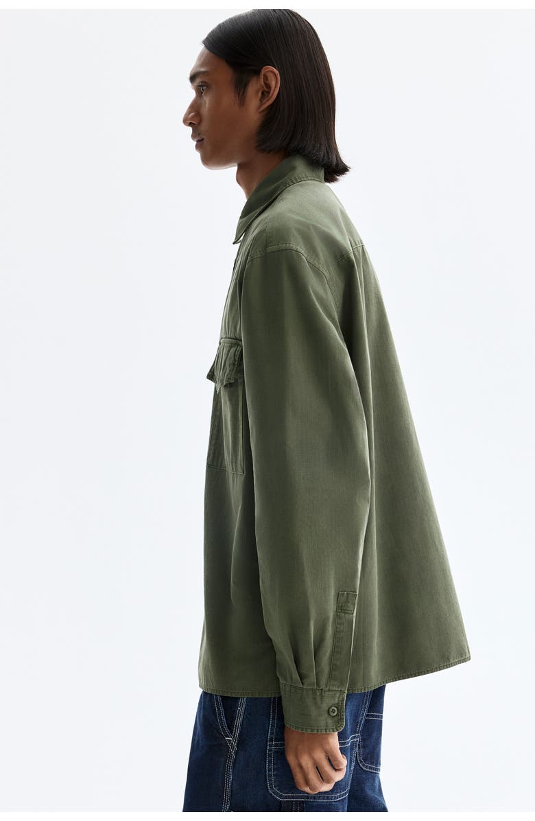 H&M Regular Fit Utility Shirt, Alternate, color, Dark Khaki Green