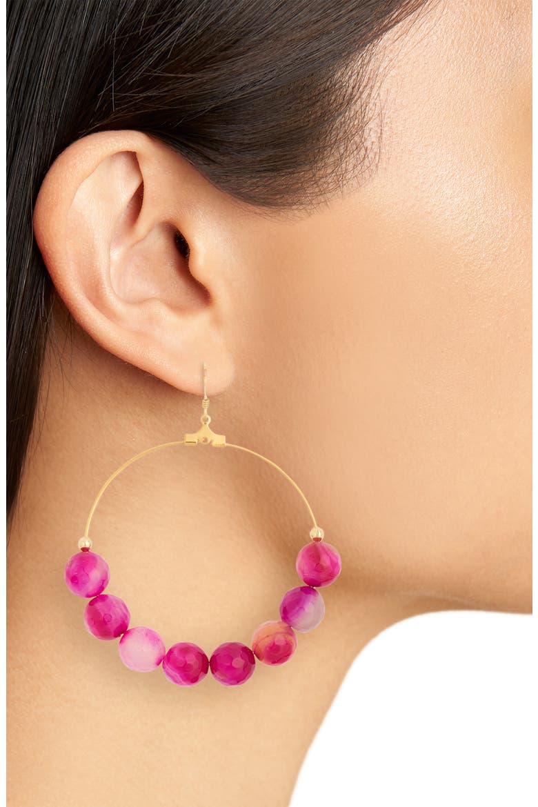 Agate Beaded Circle Drop Earrings, Alternate, color, POLISHED GOLD/ CHERRY