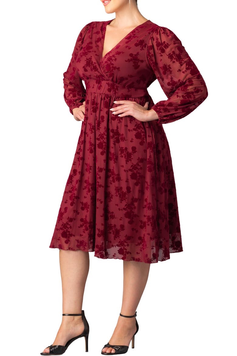 Melanie Floral Mesh Cocktail Dress, Alternate, color, BORDEAUX FLOCKED FLORALS