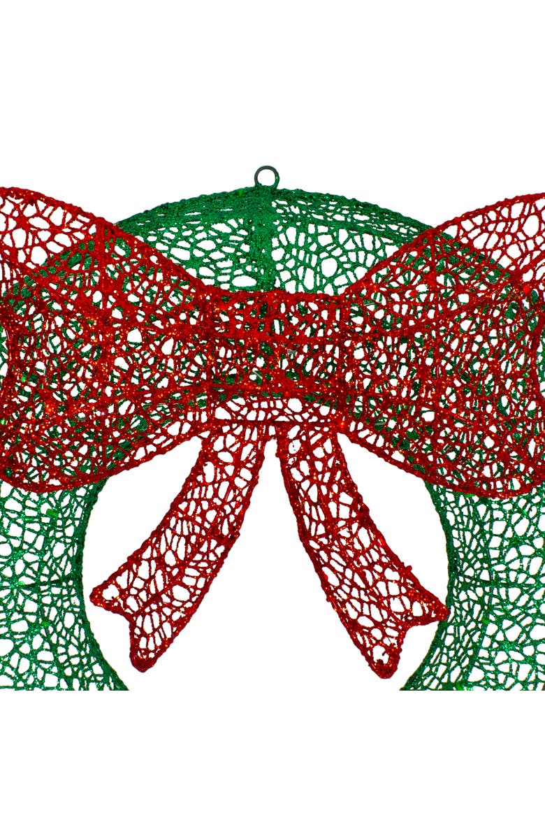 Northlight 24" LED Lighted Green Glitter Wreath with Red Bow Outdoor Christmas Decoration, Alternate, color, Green