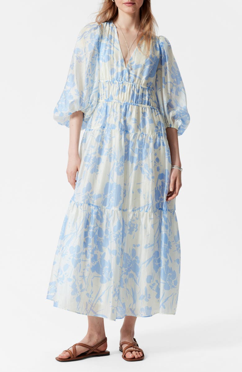 & Other Stories Floral Print Puff Sleeve Dress, Main, color, White Dusty Light