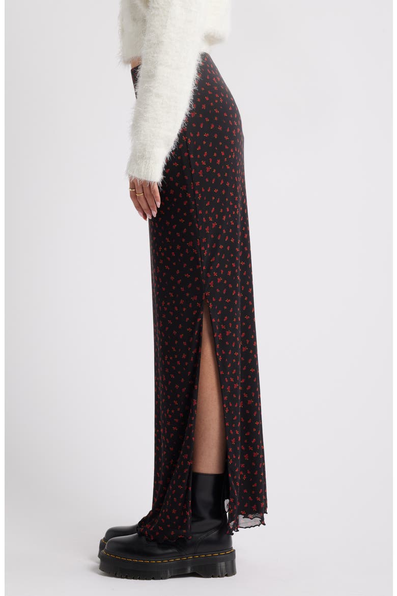Printed Mesh Maxi Skirt, Alternate, color, BLACK- RED DITSY PRINT