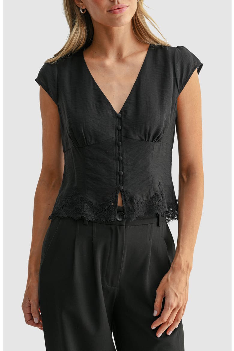 Lace Hem Cap Sleeve Top, Main, color, BLACK