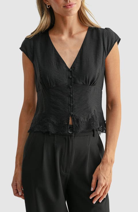 Lace Hem Cap Sleeve Top