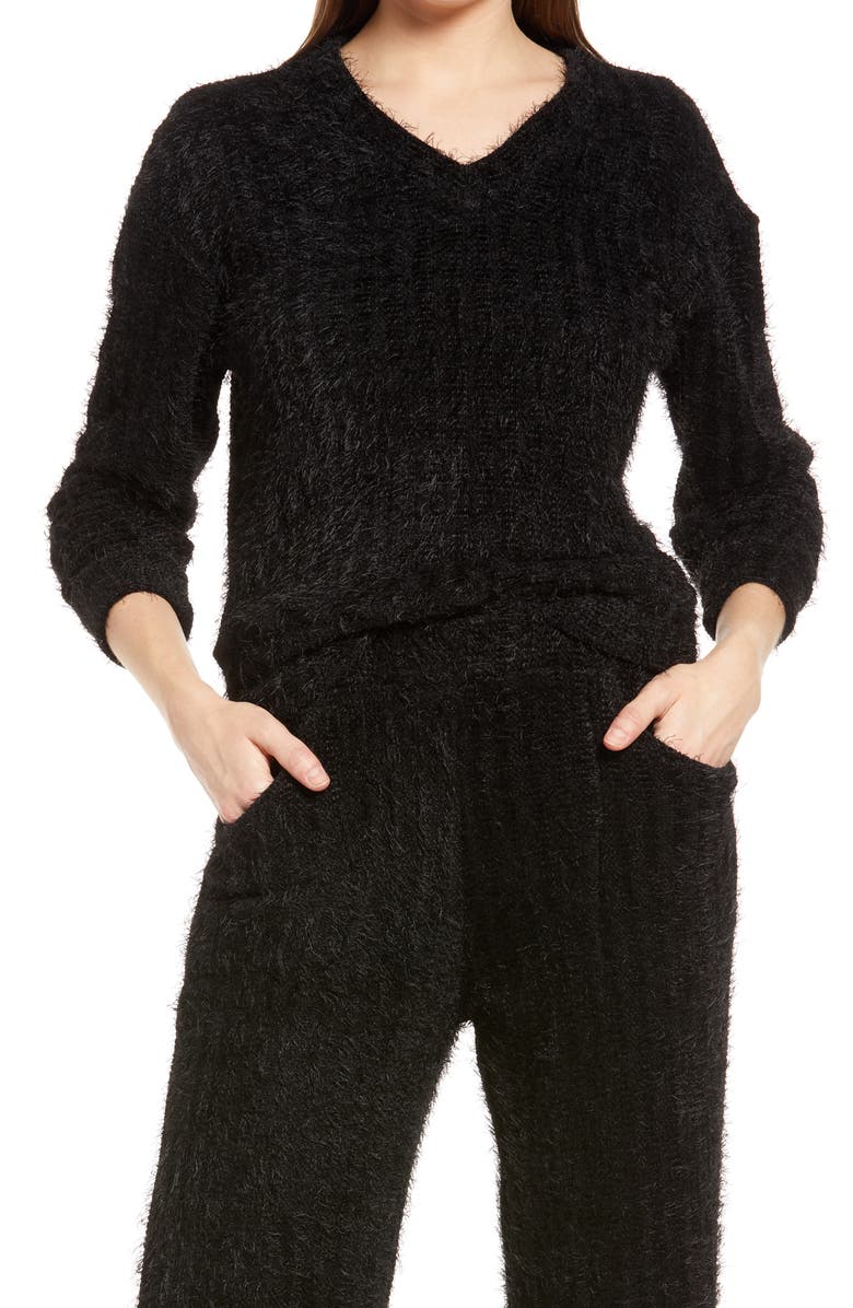 KENDALL + KYLIE V-Neck Eyelash Sweater, Main, color, 