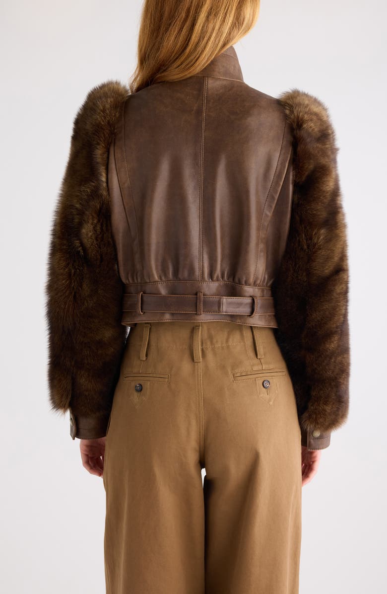 Chloé Leather & Genuine Shearling Moto Jacket, Alternate, color, Bourbon Brown