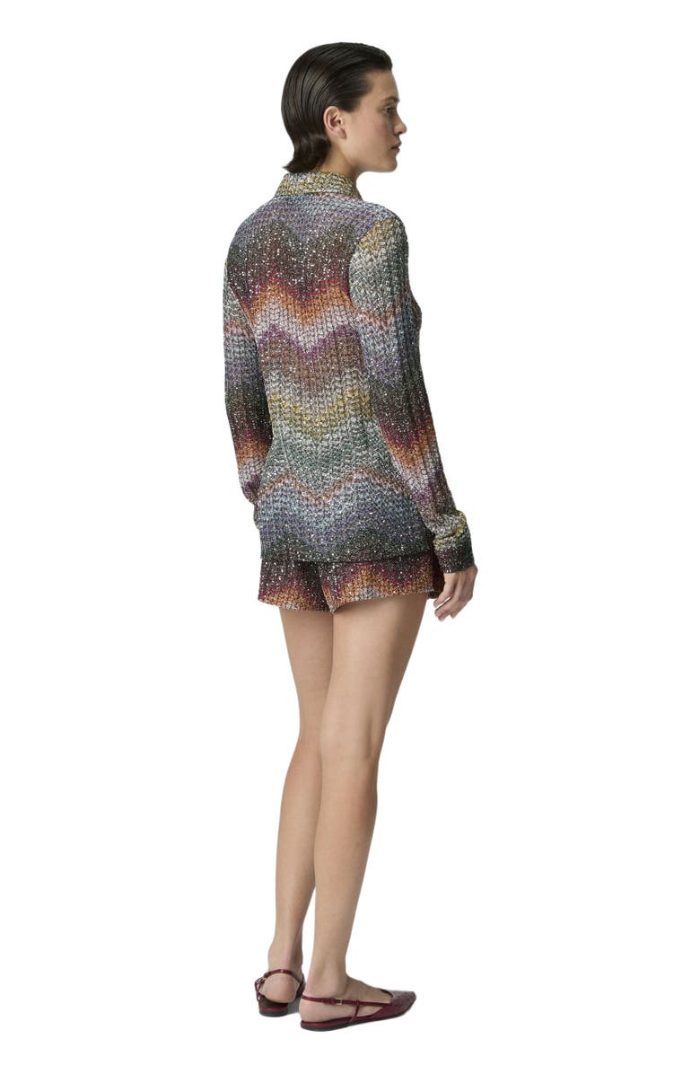 Missoni Mixed Viscose Lamé Shirt With Sequins, Alternate, color, Green& Brown