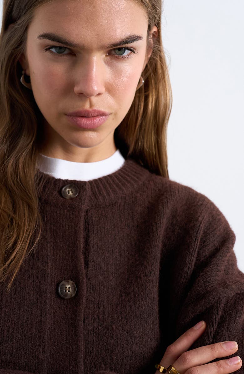 Topshop Exposed Seam Relaxed Fit Cardigan, Alternate, color, Brown