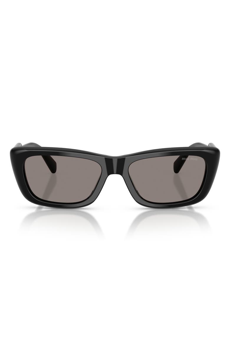 Miu Miu 56mm Rectangular Sunglasses, Main, color, Black / Dark Grey
