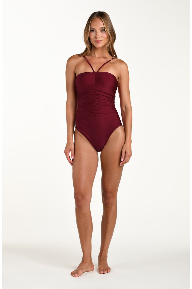 Aubrey Ruched Shimmer One-Piece Swimsuit, Alternate, color, BLACK CHERRY