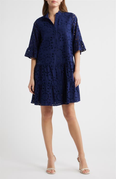 Eyelet Embroidered Tiered Cotton Dress