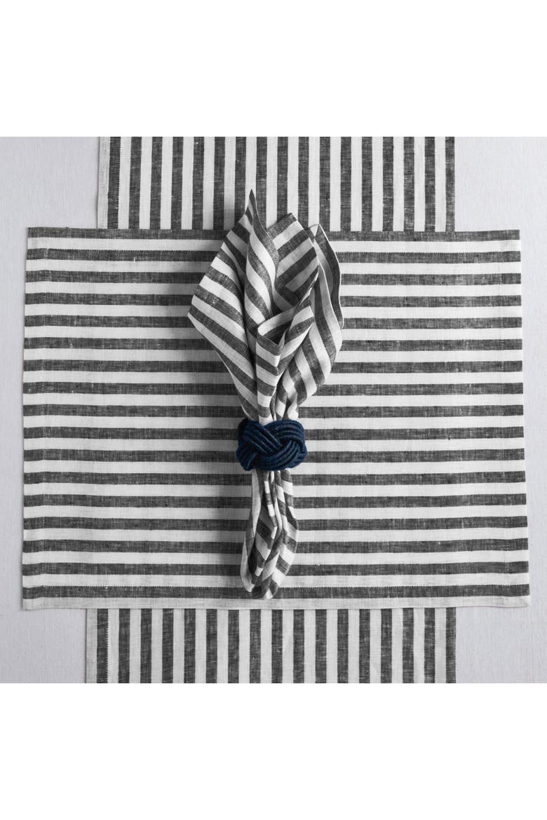 Linen Table Runner - Amalfi Stripe, Alternate, color, Black and White