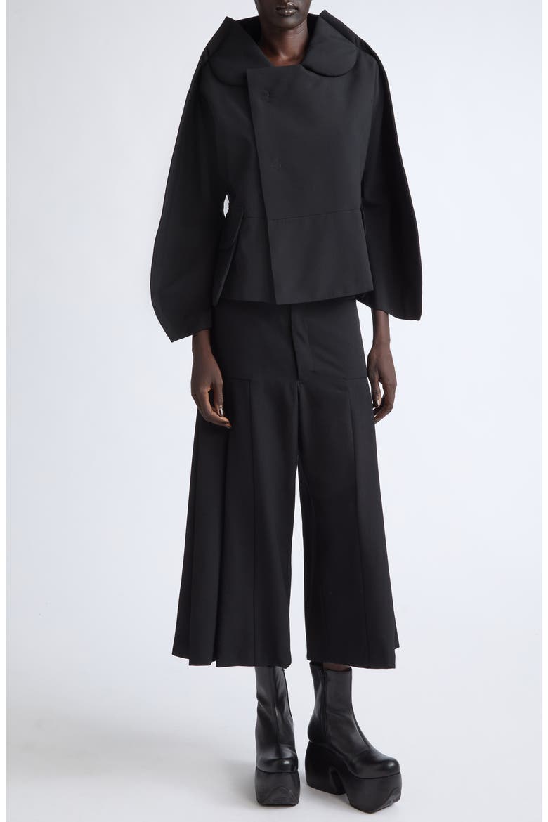 Wool Gabardine Pleated Wide Leg Pants, Alternate, color, BLACK