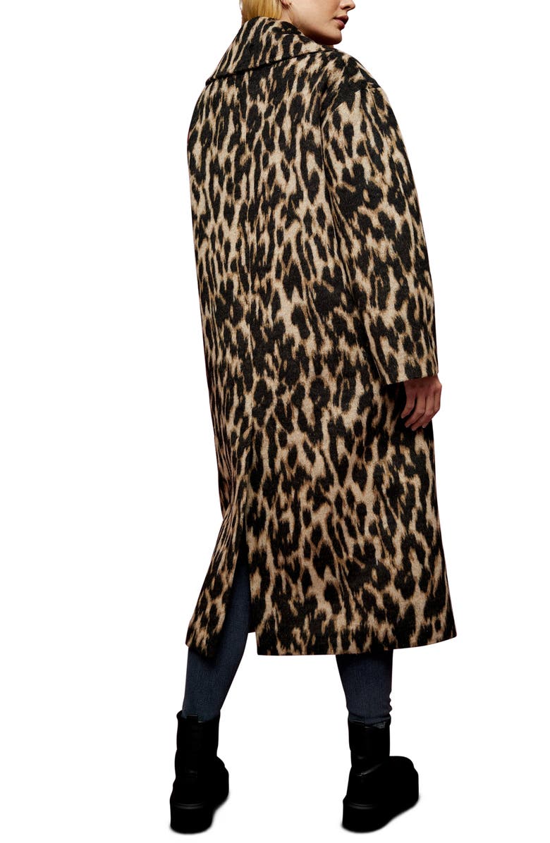 Topshop Leopard Print Maxi Coat, Alternate, color,
