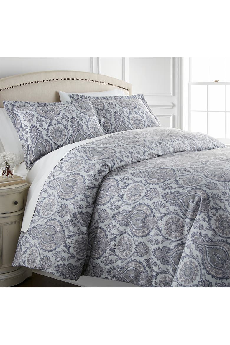 Luxury Premium Oversized Boho Paisley Print Reversible Comforter 3-Piece Set, Alternate, color, BOHO PAISLEY GREY
