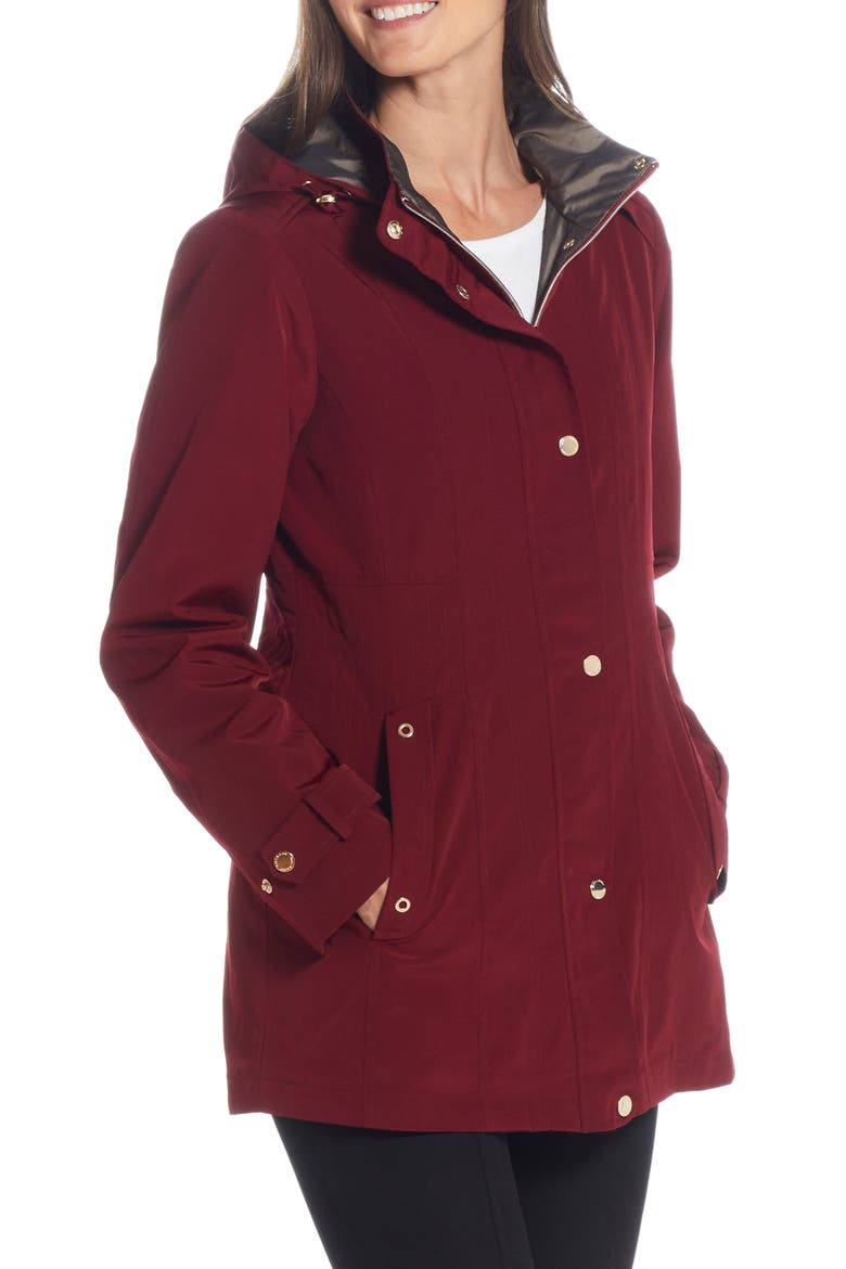 Water Resistant Zip Front Rain Jacket, Alternate, color, MERLOT