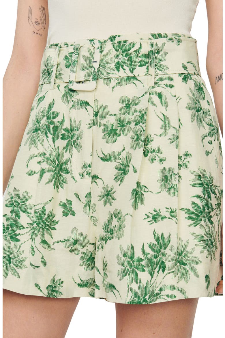 Leman Floral Belted Linen Blend Shorts, Alternate, color, ECRU - VERT