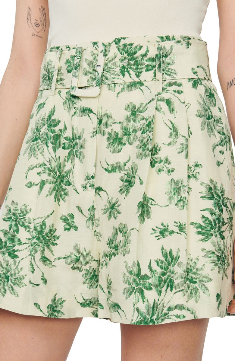 SANDRO Leman Floral Belted Linen Blend Shorts, Alternate, color, Ecru - Vert