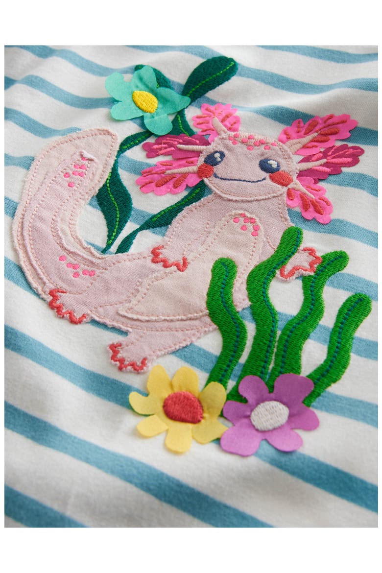 Kids' Stripe Appliqué Cotton Graphic T-Shirt, Alternate, color, AQUA SEA/ IVORY