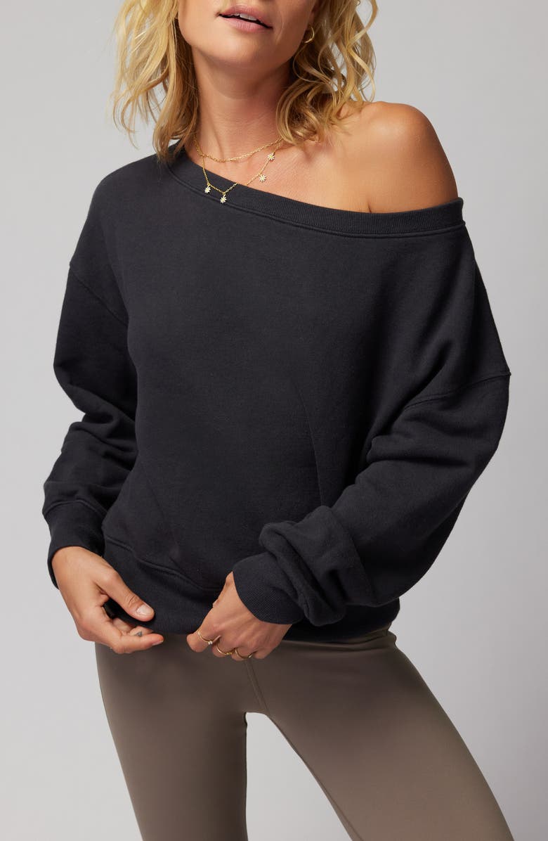 Spiritual Gangster La Vida Off the Shoulder Sweatshirt, Alternate, color, 