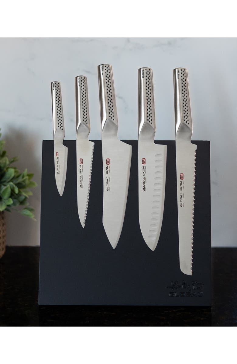 GLOBAL Bitoku Ukon Essentials 6 Piece Knife Set with Magnetic Block, Alternate, color, Rubberwood