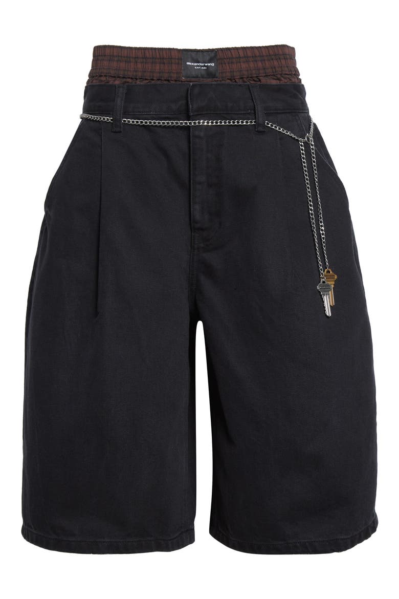 andwang Baby office belt short pants 正規品 Alexander Wang Pre-Styled Pleated Denim Shorts with Chain Belt