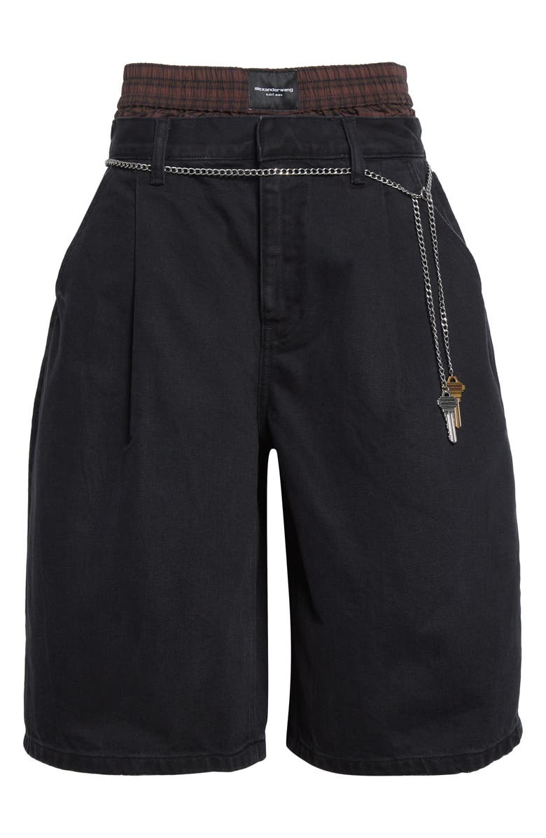 Alexander Wang Pre-Styled Pleated Denim Shorts with Chain Belt, Alternate, color, 