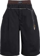 Alexander Wang Pre-Styled Pleated Denim Shorts with Chain Belt