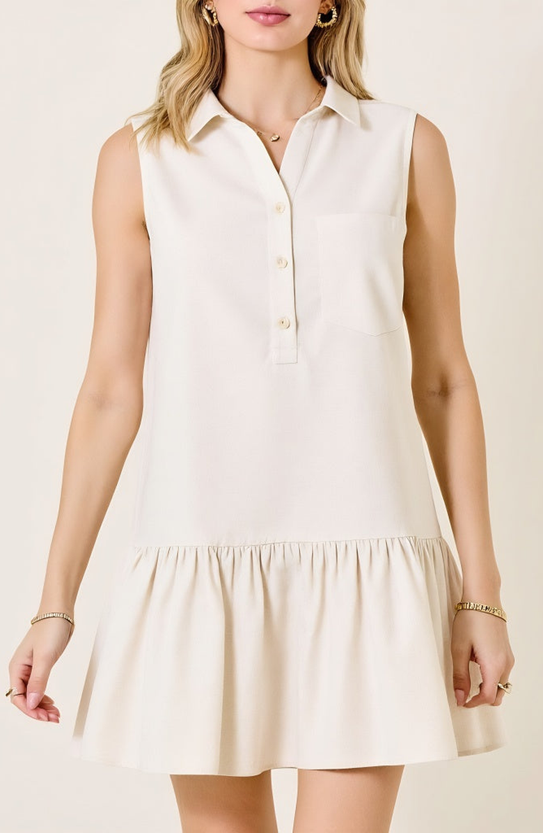 Modenaire Sleeveless Collared Drop Waist Dress with Front Pocket Detail, Main, color, Off-White