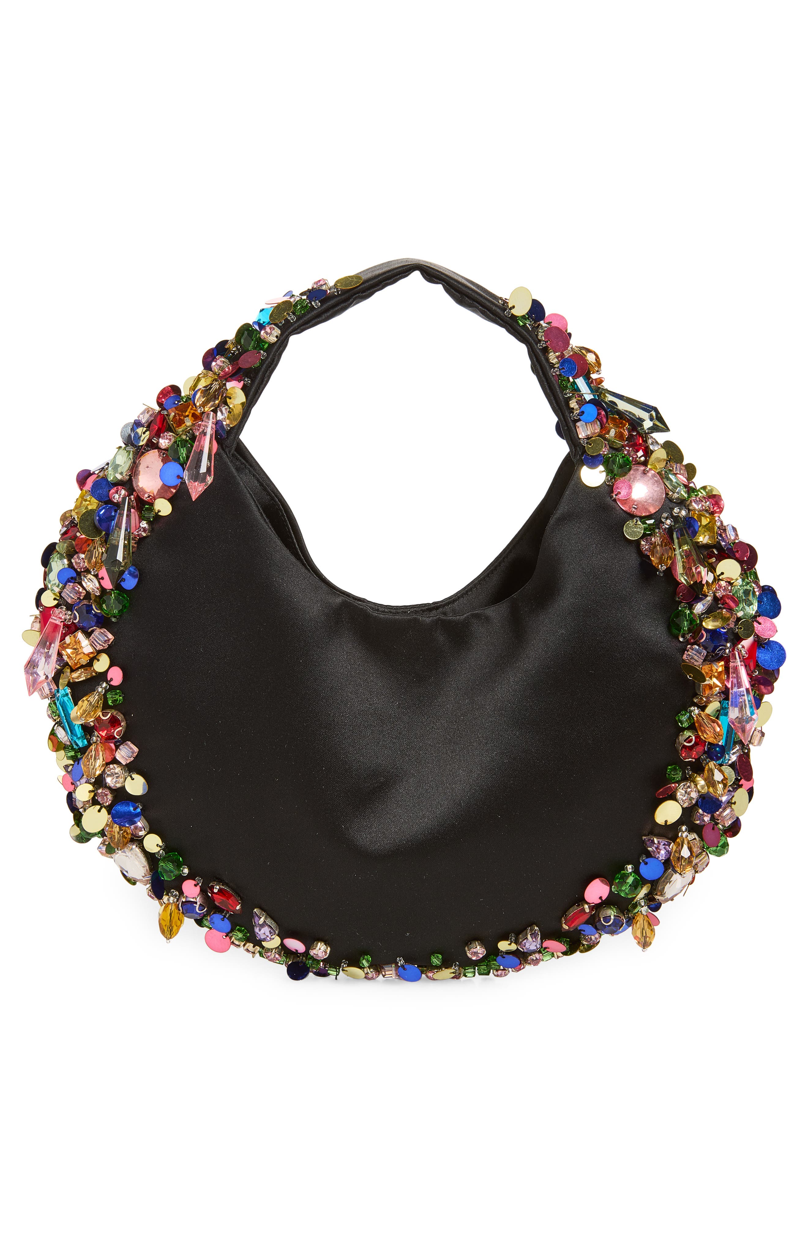 L’alingi Confetti Satin Hobo Bag, Alternate, color, Black N Rainbow
