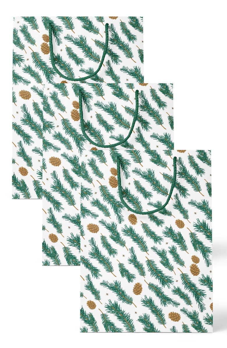 Joy Paper Co. Pine Pattern Gift Bag Set of 3, Main, color, Pine Pattern