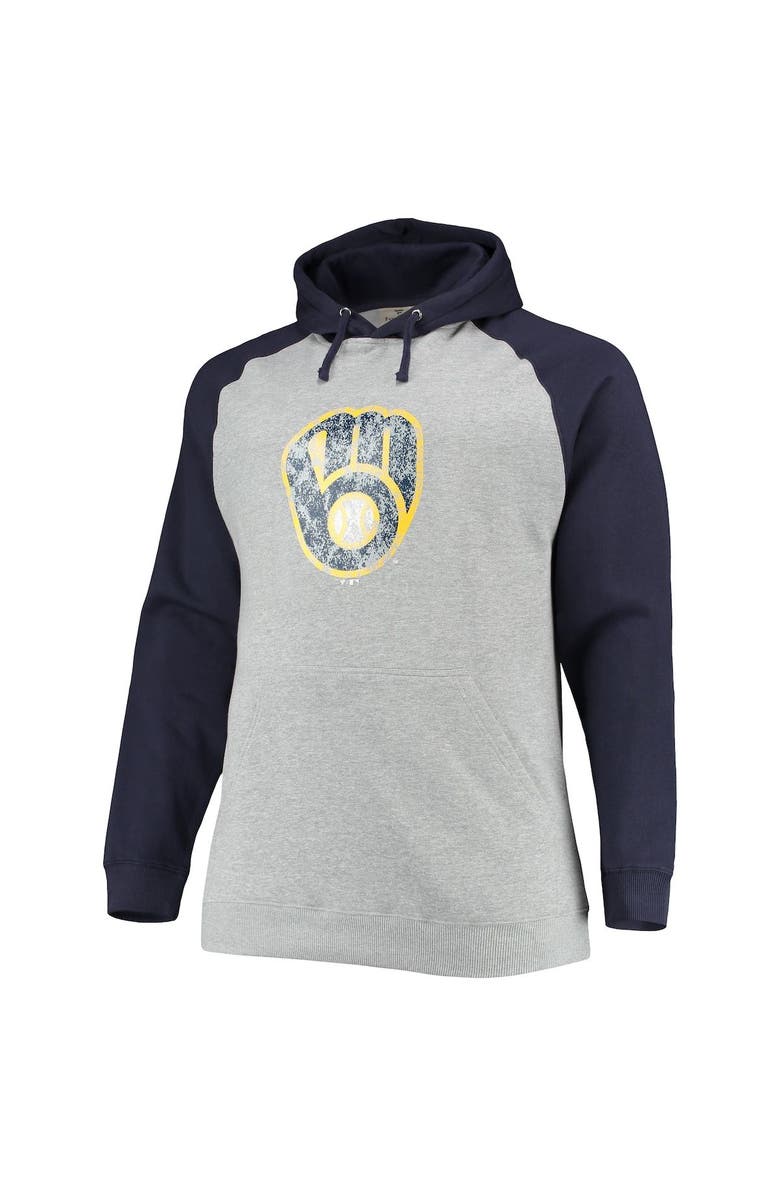 FANATICS Men's Fanatics Branded Heathered Gray/Navy Milwaukee Brewers Big & Tall Raglan Pullover Hoodie, Alternate, color, 