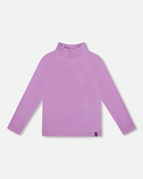 Deux Par Deux Super Soft Ribbed Mock Neck Top In Purple