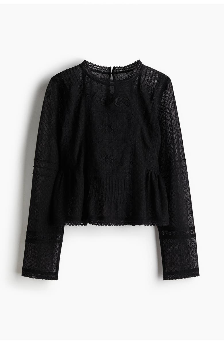 H&M Plumeti Mesh Blouse, Main, color, Black