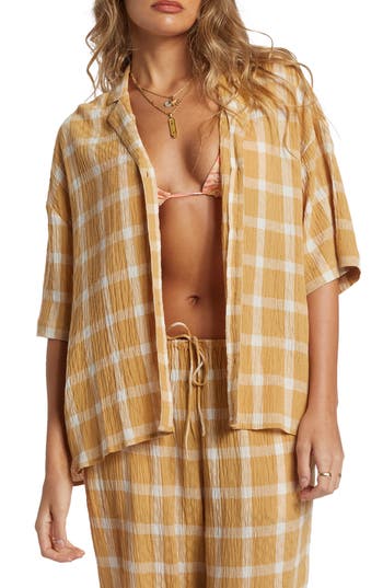 Shop Billabong Beach Side Plaid Camp Shirt In Hemp 2