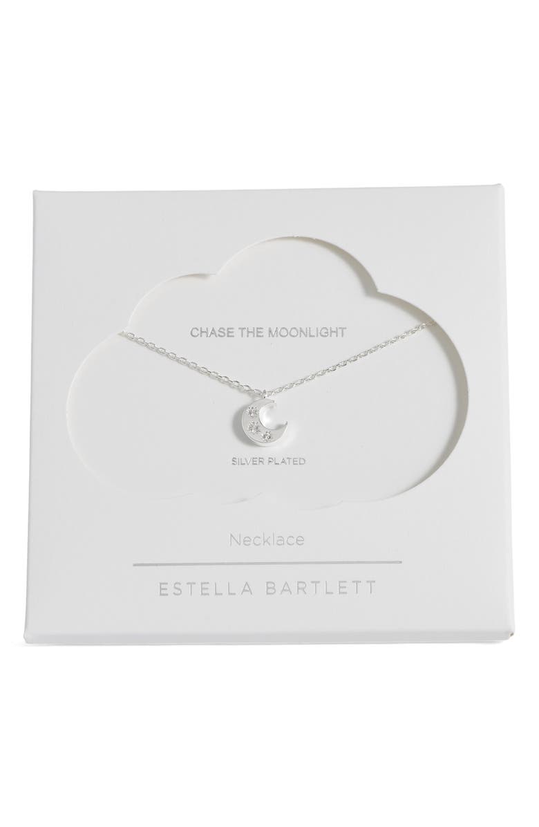 Estella Bartlett Cubic Zirconia Moon Pendant Necklace, Alternate, color, Silver