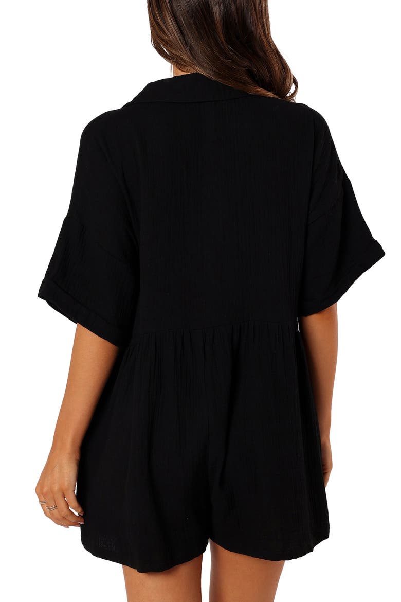 Winny Crinkle Cotton Romper, Alternate, color, BLACK