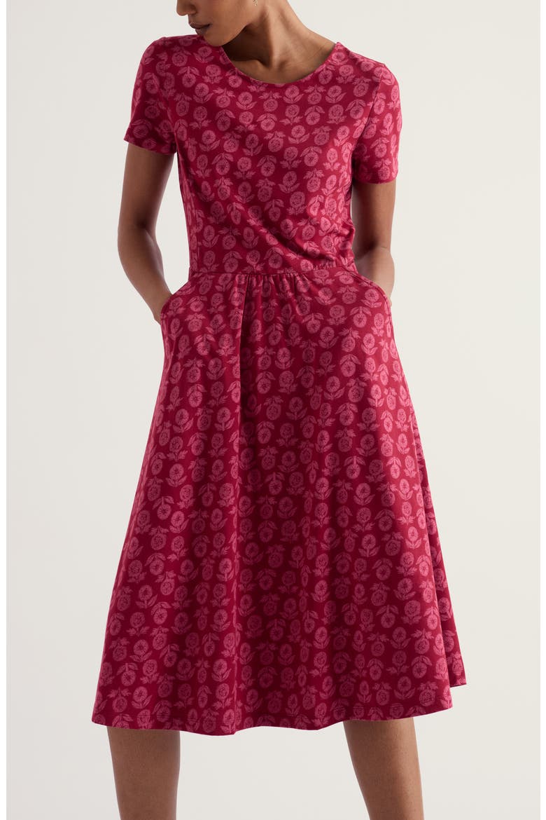 April Floral Stretch Cotton Jersey Dress, Alternate, color, MARIGOLD SKETCH RED CABIN
