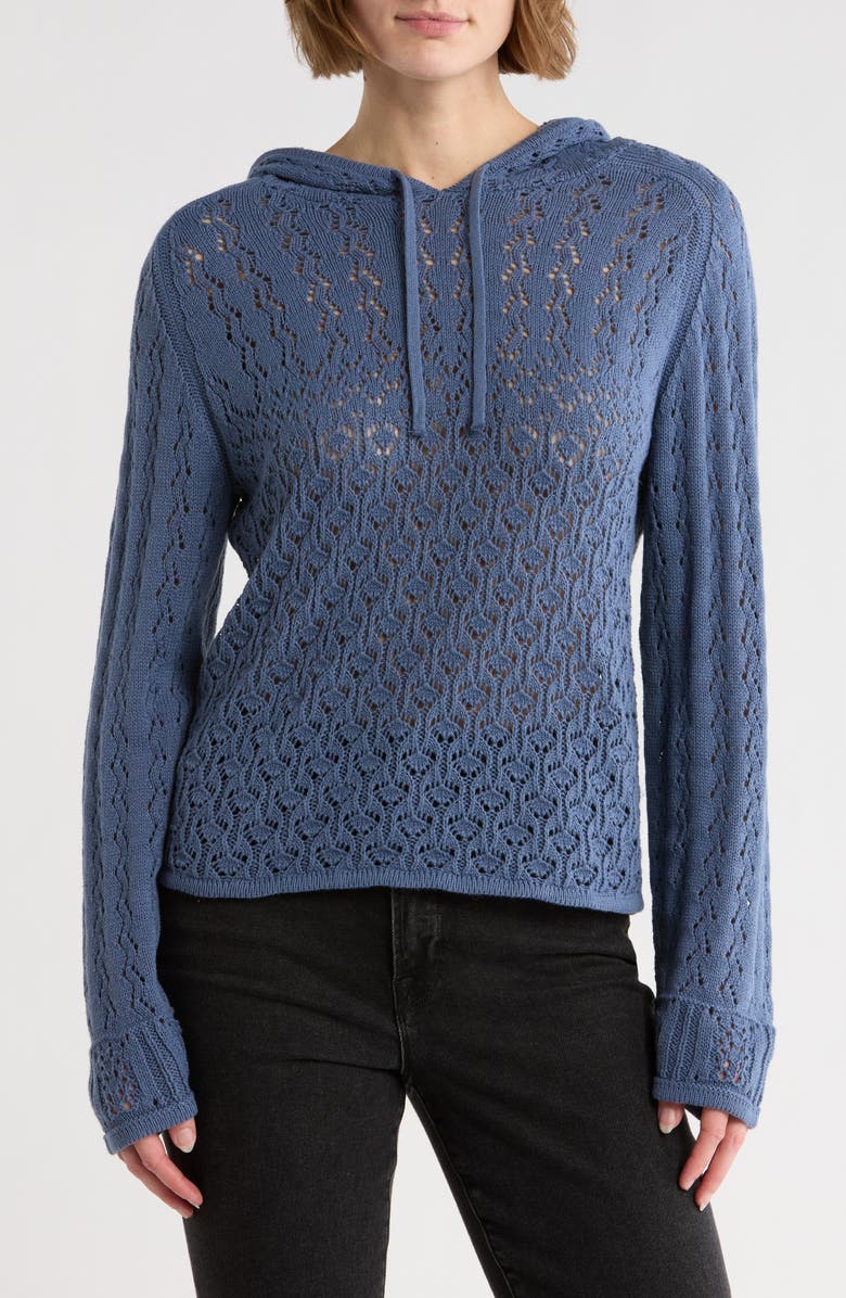Melrose and Market Open Stitch Hooded Sweater, Main, color, Blue Vintage