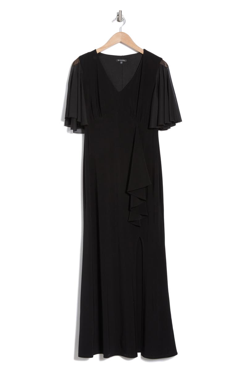 Marina Flutter Sleeve Ruffle Maxi Dress, Alternate, color, Black