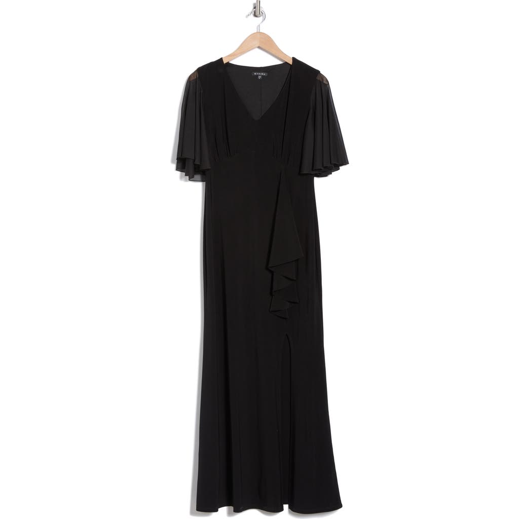 Marina Flutter Sleeve Ruffle Maxi Dress In Black