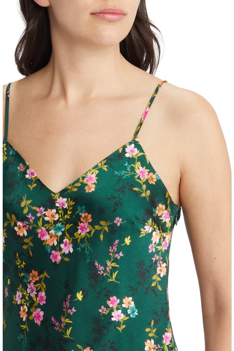 Sarah Floral Print Midi Slipdress, Alternate, color, FOREST GREEN