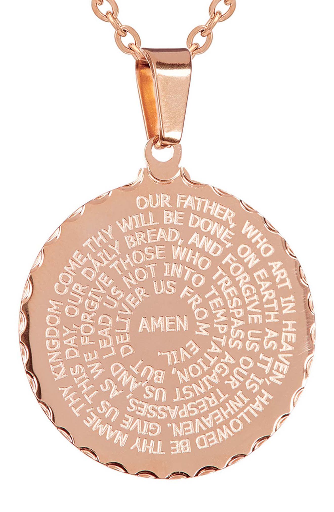 18k Rose Gold Plated Lord's Prayer Pendant Necklace