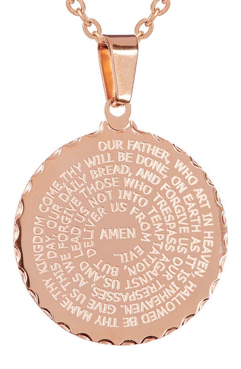 18k Rose Gold Plated Lord's Prayer Pendant Necklace