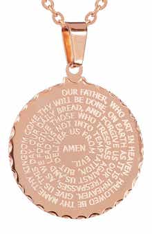 18k Rose Gold Plated Lord's Prayer Pendant Necklace
