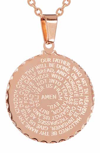 18k Rose Gold Plated Lord's Prayer Pendant Necklace