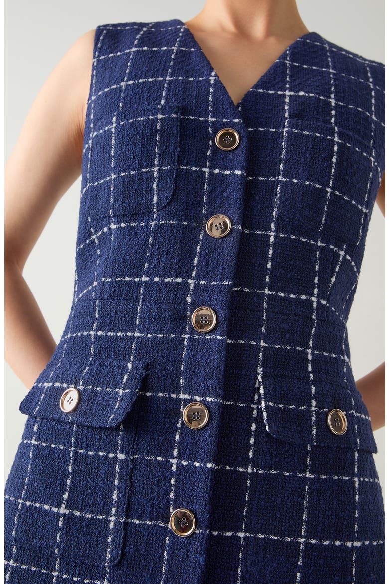 Vita Windowpane Tweed Dress, Alternate, color, NAVY
